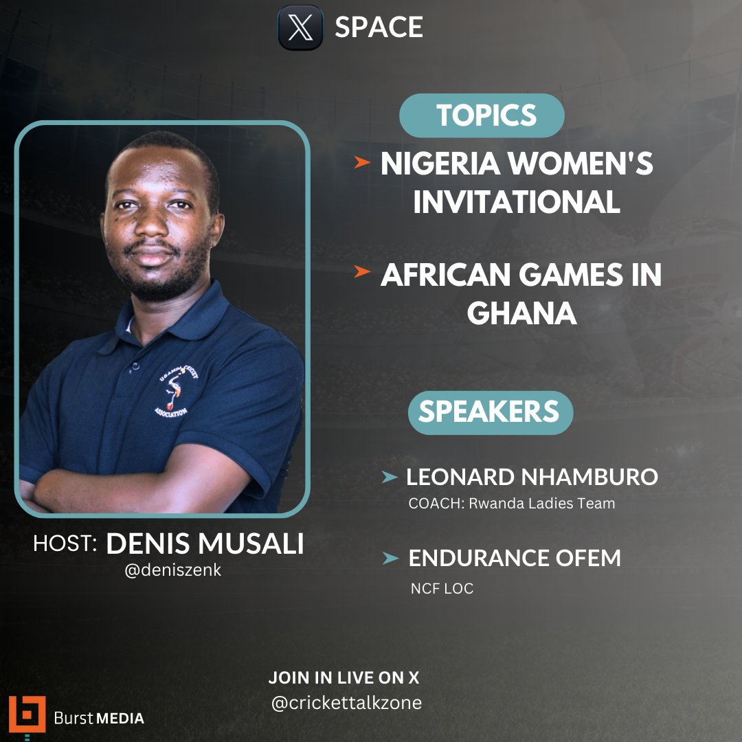 CricketTalkZone's tweet photo. Don't miss the space this evening as we discuss the Nigeria Women's Invitational and African Games In Ghana.
Here is a link
https://t.co/GpOeeD3cq6
#LetsCricket https://t.co/Smb916W7IE