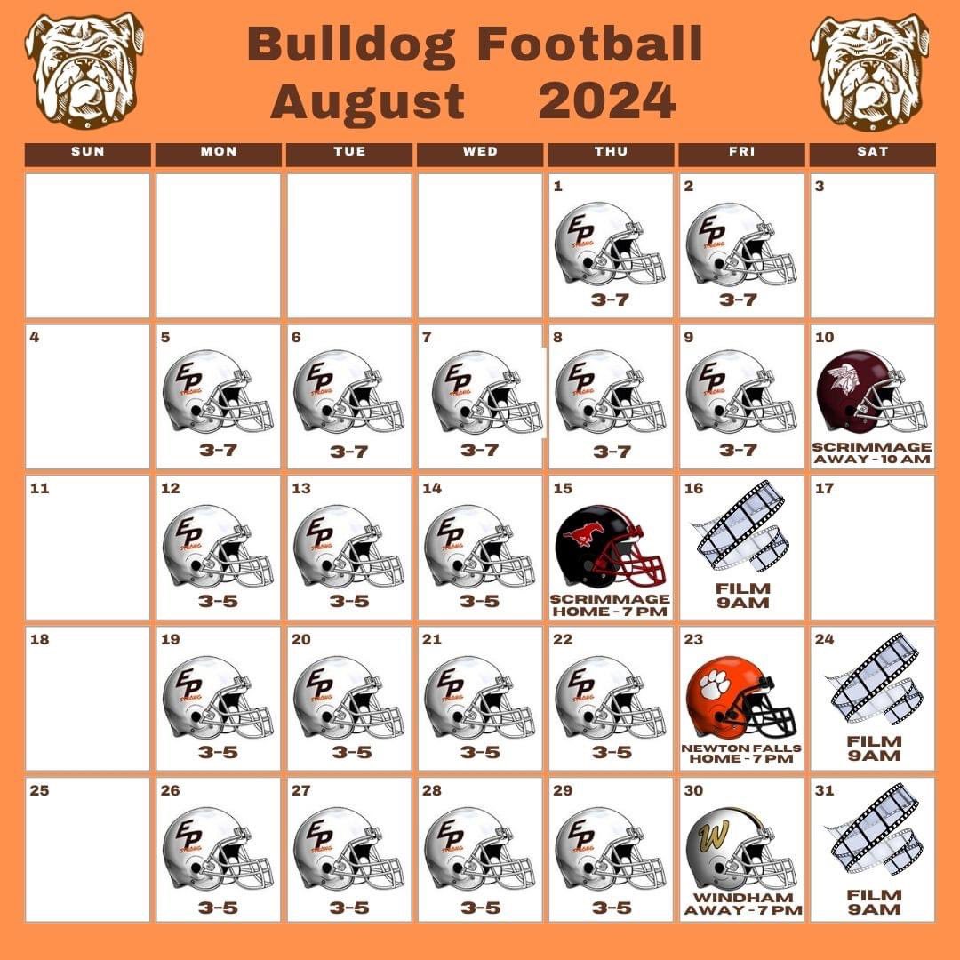 EP_BulldogFB's tweet photo. June, July, & August schedules are out!! We’re ready for football in East Palestine, are you?
#TheseDogsAreDifferent #BulldogFootball #EastPalestine #BulldogNation #BulldogKingdom #TheBiteIsBack https://t.co/NHwNrmmFl2