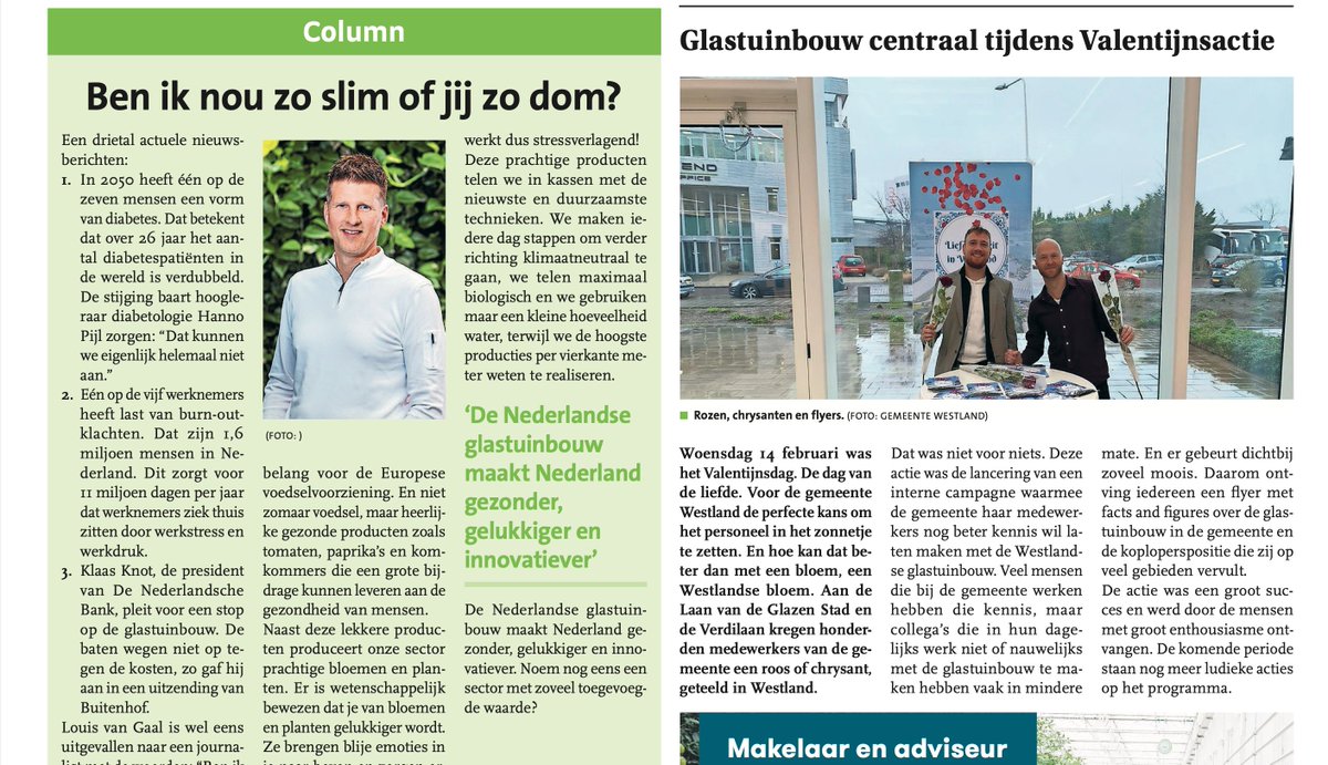"Glastuinbouw centraal tijdens Valentijnsactie bij <a href="/GemWestland/">Gemeente Westland</a> &amp; en onze #glastuinbouw column is deze week geschreven door <a href="/RHartensveld75/">Richard Hartensveld</a>. Dit en meer nieuws lees je terug op onze wekelijkse pagina in <a href="/RodiWestland/">Rodi.nl Westland</a> via: bit.ly/4bPhW9U
