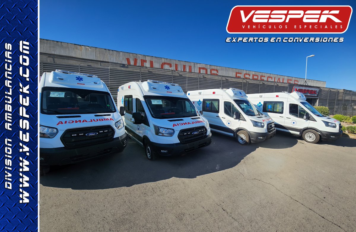 Vespek_'s tweet photo. Equipo #Vespek 🏆Entregando nueva flota de #Ambulancias 🚑 @Fordchile Transit  Euro 6 - 2024. Proyecto @goreantofagasta para el Hospital Regional de la zona🏥Amplio módulo sanitario y espacio interior, gracias a su configuración de seguridad V10-G 🥇🇨🇱.
@spencer_ems @wheleneng 🚨 https://t.co/mcRExiiD9b