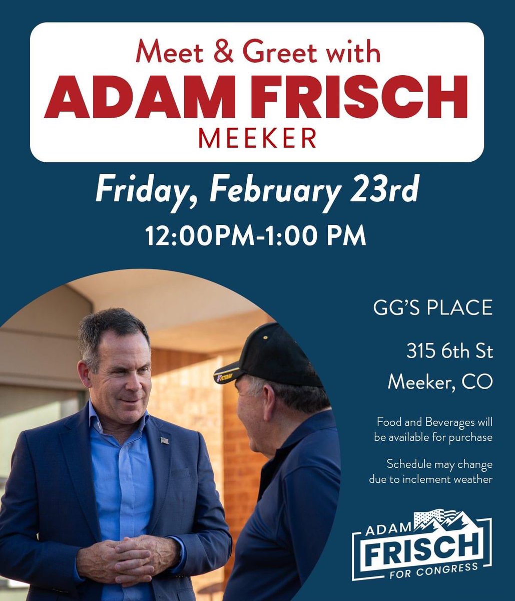 AdamForColorado's tweet photo. I’m in Montrose, Gunnison, and Delta today, but tomorrow, I’ll be making stops in Craig, Meeker, Rifle and Glenwood Springs! Hope to see you there!
#copolitics #AdamForColorado https://t.co/yV8V3JPB1h
