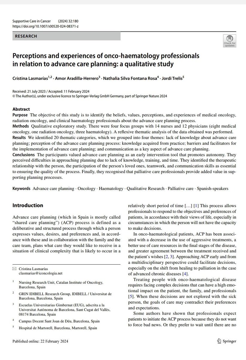 Recién salido del horno!! Ha sido un camino largo, pero ya lo hemos publicado! #PDA #PCA #oncologia #hematologia <a href="/ICO_oncologia/">Institut Català d'Oncologia</a> <a href="/AEPCA4/">@AEPCA</a> <a href="/secpal_/">SECPAL_CPaliativos</a> <a href="/SCBCPal/">Cures Pal·liatives - SCBCP</a>