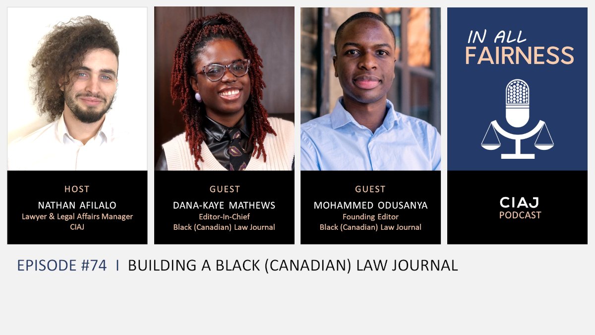 🎧 [Podcast] To mark #BHM2024, CIAJ is welcoming the founding editor of the Black (Canadian) Law Journal Mohammed Odusanya @M__Odusanya & editor-in-chief Dana-Kaye Matthews to learn more about this academic & bilingual journal @BCLJ_RDCN #InAllFairness 👉🏾 ciaj-icaj.ca/en/podcasts/bu…