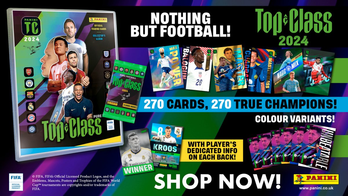 The brand new Panini FIFA Top Class 2024 Trading Cards collection is out soon! You can pre-order a box of 24 packets from today here: bit.ly/3T6EECN More products will be added soon!