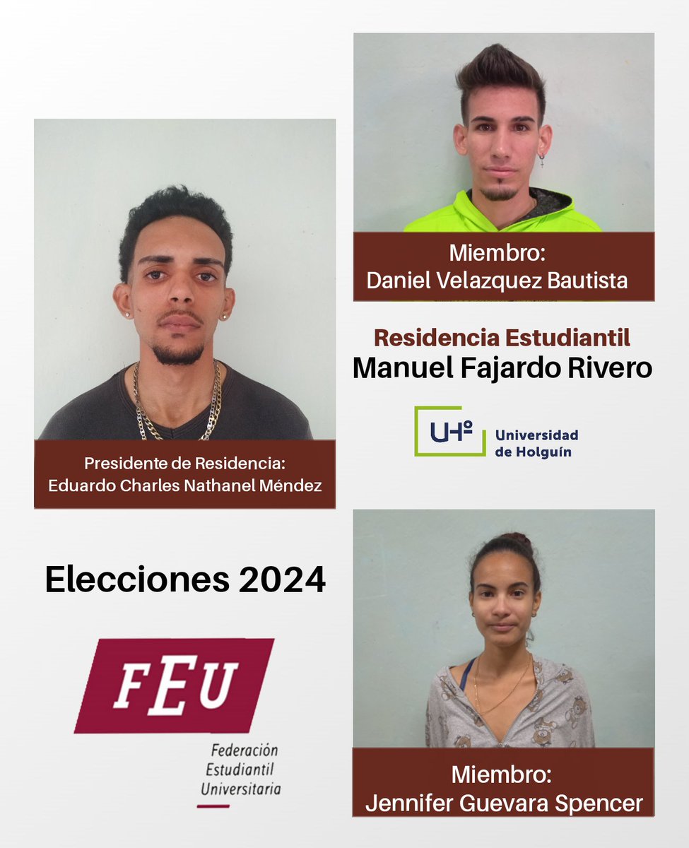 #EleccionesFEU 🤔 ¿Sabes quiénes son tus representantes en la Residencia de la Sede "Manuel Fajardo"? 🇨🇺 Hecha un vistazo 👀
 #FEUdelaUHo
<a href="/CubaMES/">MES</a> <a href="/feudecu/">Дебора Чужинова</a>