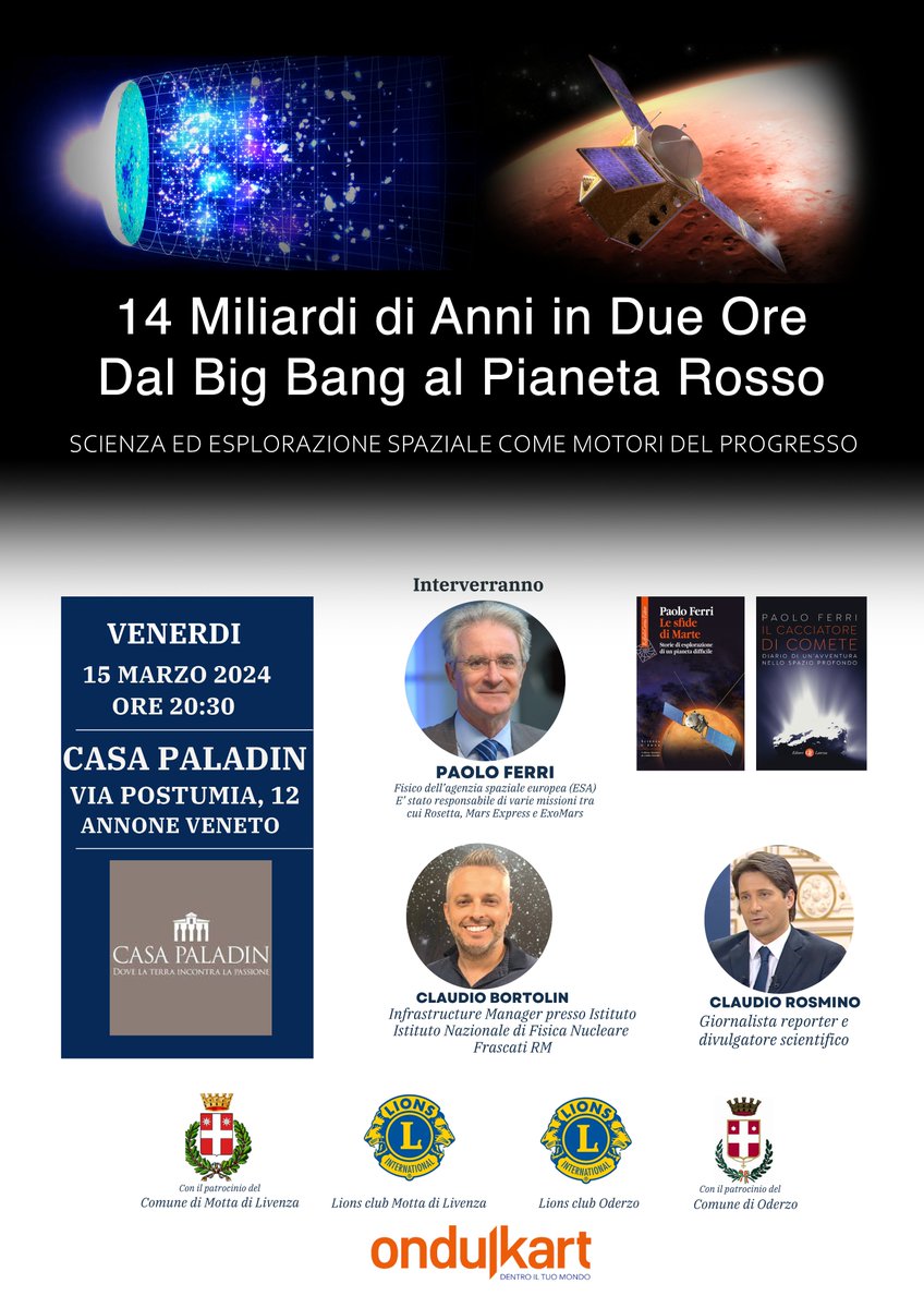 Finalmente realizzo il sogno di portare uno dei protagonisti della #MissioneRosetta ad incontrare studenti e pubblico nella mia zona. Grazie a <a href="/PaoloFerriSpace/">Paolo</a> e <a href="/rosminow/">@rosminow</a> per questo viaggio insieme.
<a href="/AndreaAccomazzo/">AndreaAccomazzo</a> anche all'ultimo minuto siamo pronti ad allargare il panel :)