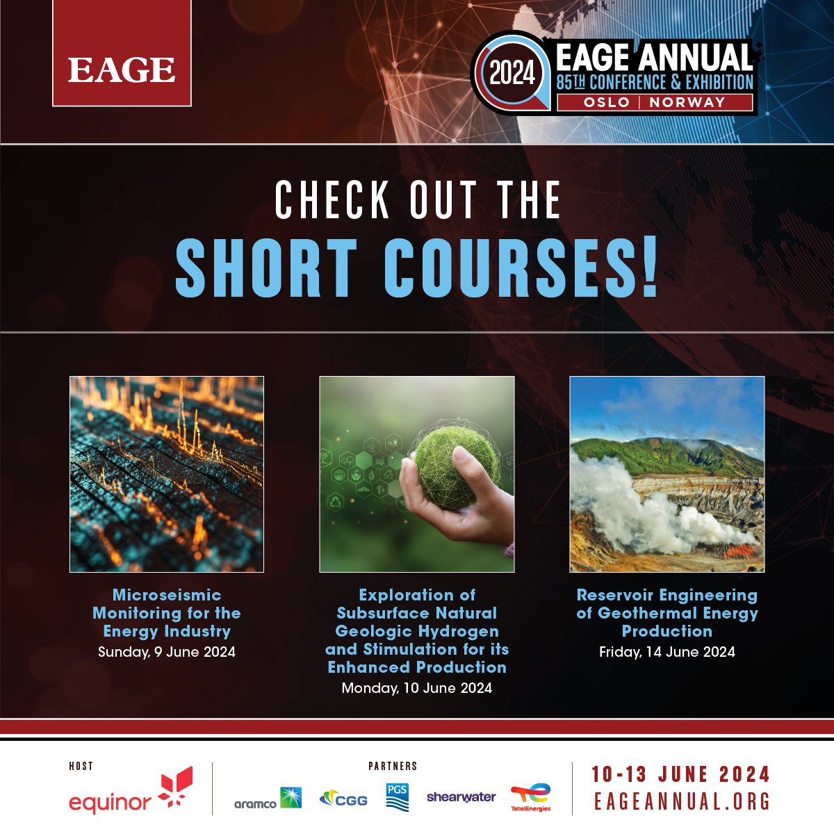 Check out the Short Courses at EAGEAnnual2024 in Oslo! Explore all themes in microseismic monitoring, geologic hydrogen, and more. 🚀 Boost your skills & network with industry leaders.
🔗 Register now: eageannual.org
#EAGEAnnual2024