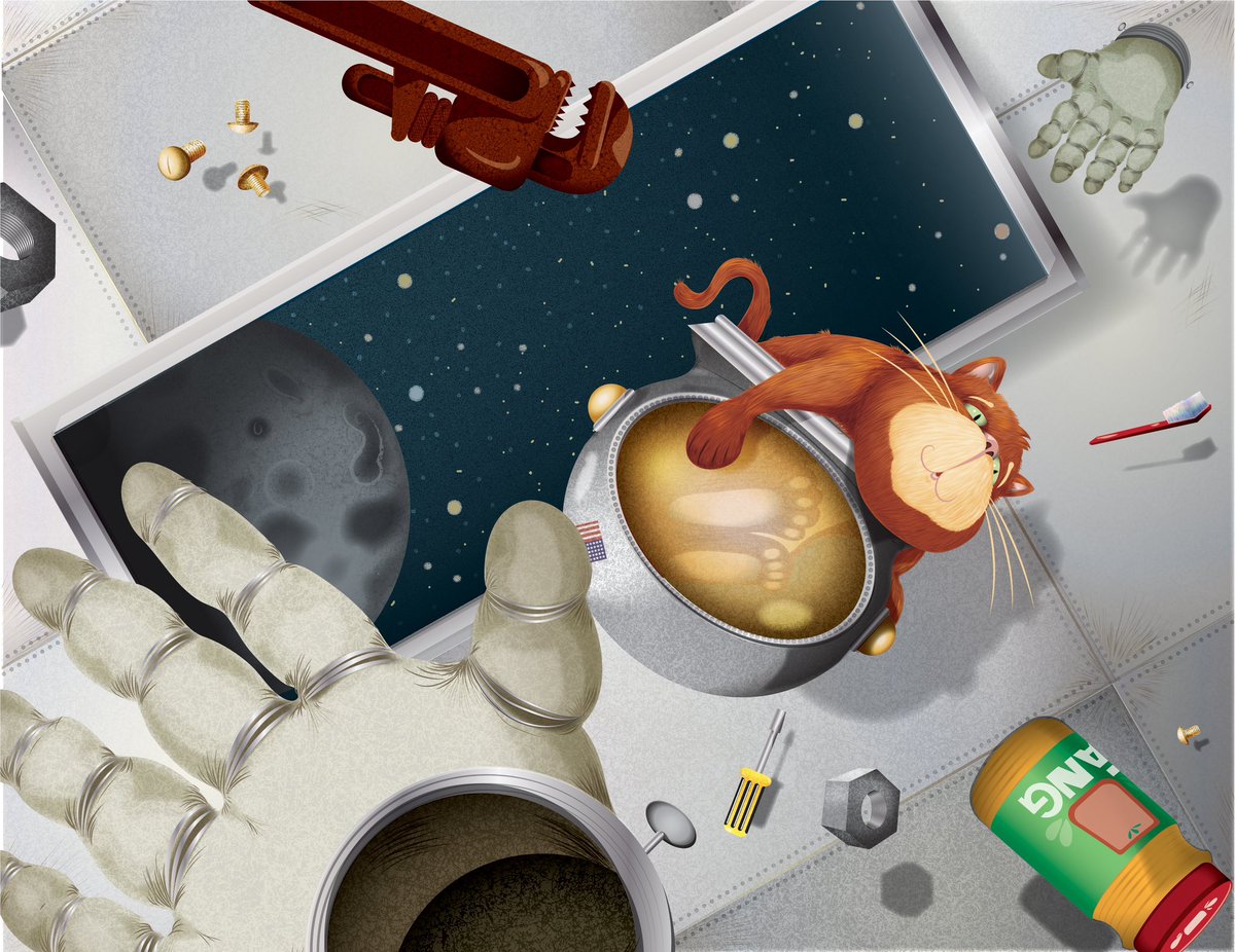 Congratulations you bought your cat a luxurious, extra comfy, cat bed! But if your cat is anything like Dinger (short for Shrödinger) it’s probably the last place on earth or maybe even the moon it’s going to sit. Because cat sits where cat wants! #PBPitch #authorillustrator