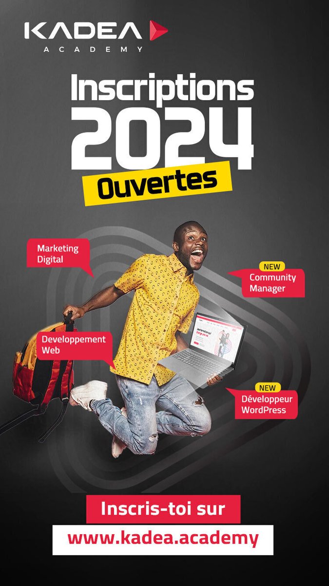 CalebKakhubaOff's tweet image. Les inscriptions sont ouvertes pour la nouvelle session 2024, avec deux nouveaux modules (#CommunityManager et #DéveloppeurWordpress).
Inscris-toi 👉 bit.ly/inscriptions_K… pour UNE FORMATION QUI CHANGE UNE VIE.
@KadeaAcademy @KinshasaDigital @SilikinVillage