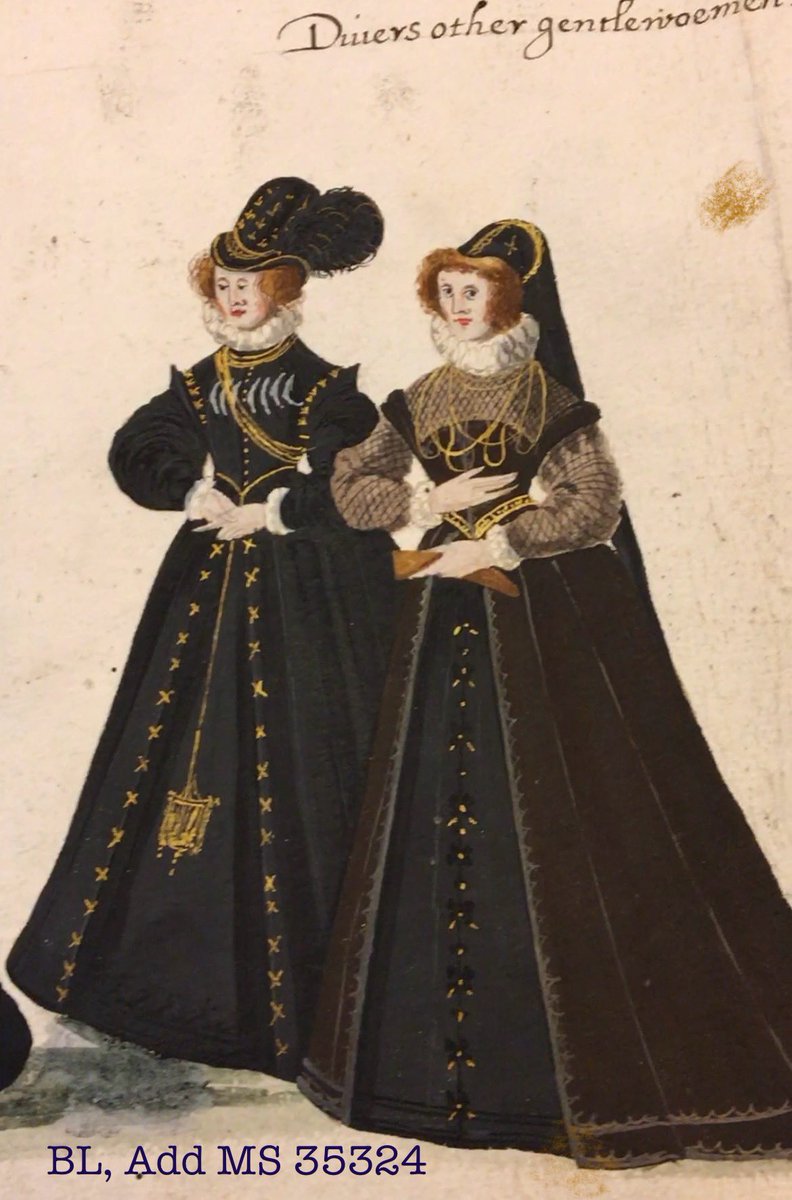 NatisArms's tweet photo. A certain section from Lady Lumley's funeral procession (1578), including her mother/sister-in-law, divers of gentlewomen, yeomen and the vestry. 
Lady Jane #Lumley, Baroness Lumley (née Jane #Fitzalan; 1537 – 27 July 1578. 
BL, Add MS 35324. #16thCentury #Tudor #fashion https://t.co/74E4piHJbK