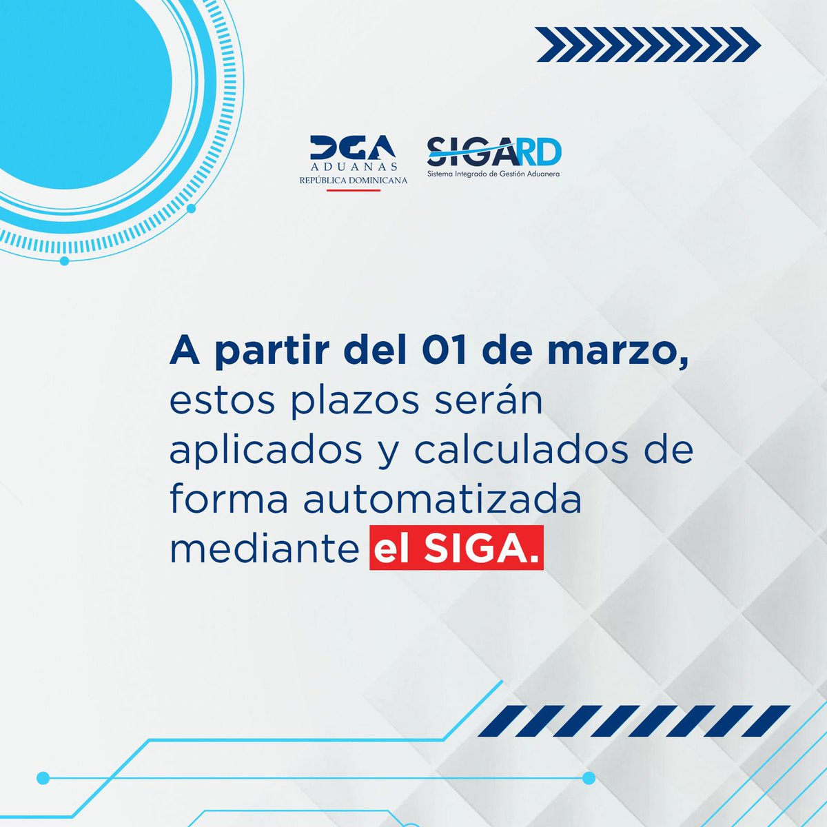 aduanard's tweet image. El sistema generará notificaciones automáticas vía la caja de notificaciones del #SIGA y a los correos de los consignatarios de las mercancías o sus representantes registrados, informándoles anticipadamente que su carga está en riesgo de caer en estado de abandono.