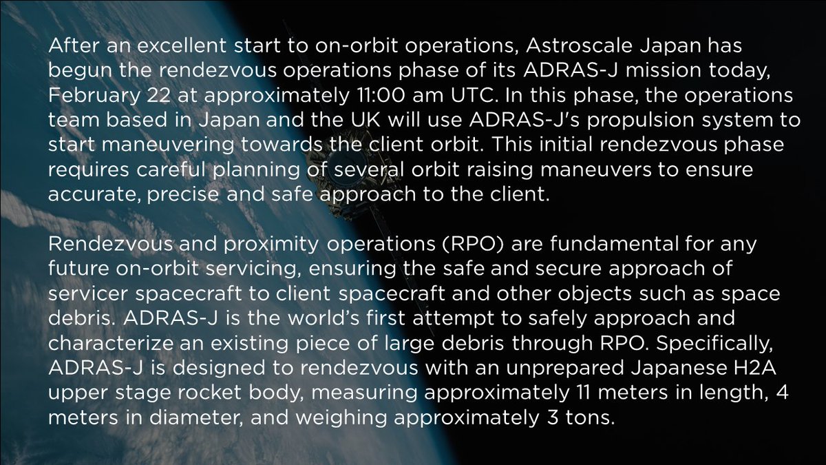 (1/2)
ADRAS-J UPDATE: Rendezvous operations are underway!

#ShowtheWayADRASJ