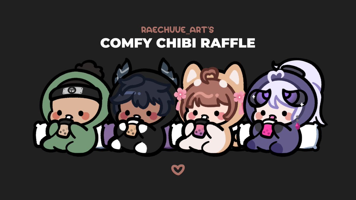 comfy chibi raffle ! ! 🍂

wanted to do a quick giveaway for these since i'll be releasing some new ych ideas soon!

to enter:
〃 must be following (<a href="/raechuue_art/">moved to @raechuuarts</a>)
〃 must retweet (no qrts)

⭐️ ends march 1st. max of 3 winners! every 100 rts increases the winner by 1.