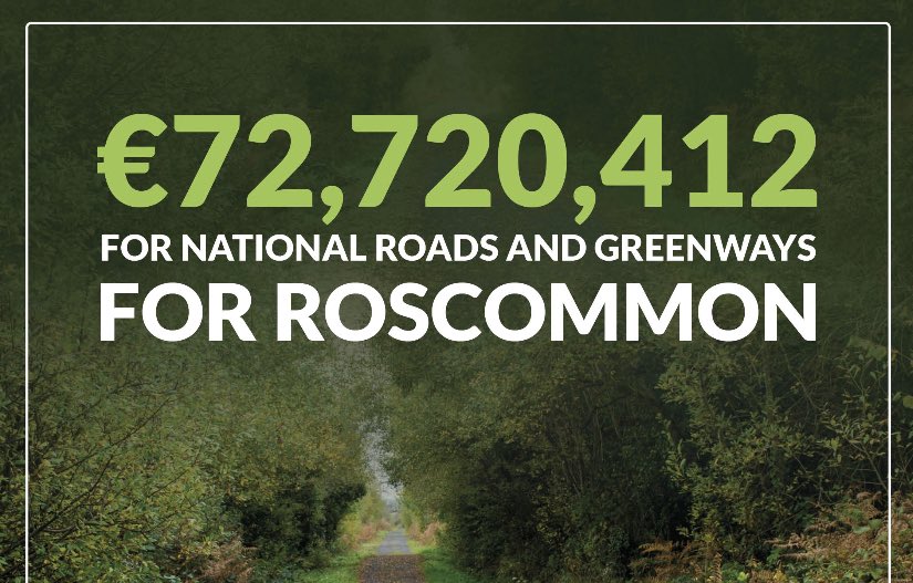 The allocation of €72,720,412 for National Roads and Greenways in Roscommon will include 63,000,000 towards the construction of the N5 Ballaghaderreen Bypass.   The funding, announced today, is part of over €500 million allocated to National Roads and Greenways nationwide.