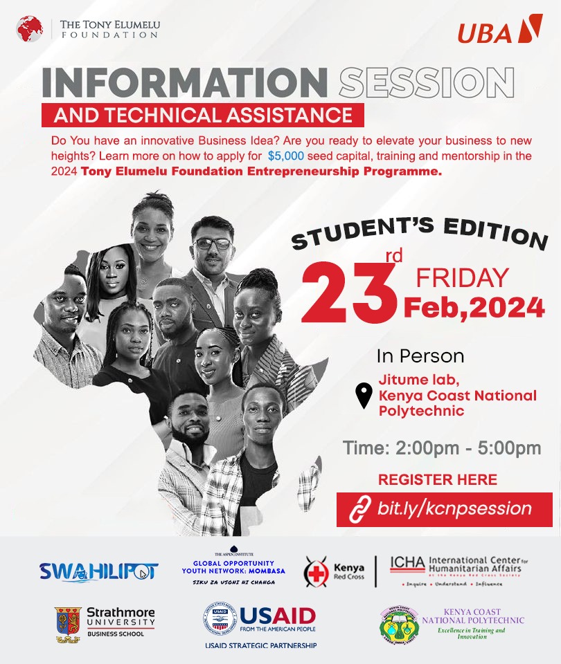 kenyacoastnpoly's tweet photo. You have come up with an innovative buisness idea as a university student or graduate. Now lets get it supported (through training, mentorship, and access to seed capital grant funding of $5,000USD) through the 2024 Tony Elumelu Foundation Entrepreneurship Programme. https://t.co/oIzdIhkq1h