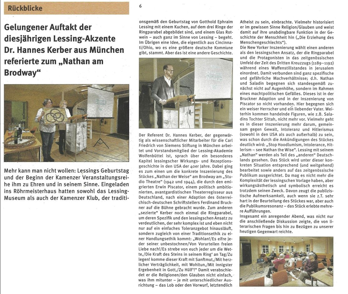 Vor genau einem Monat durfte ich zum Auftakt der #LessingAkzente in #Kamenz die Geburtstagsrede auf Lessing halten. Jetzt ist im Kamenzer Amtsblatt ein schöner Rückblick erschienen.