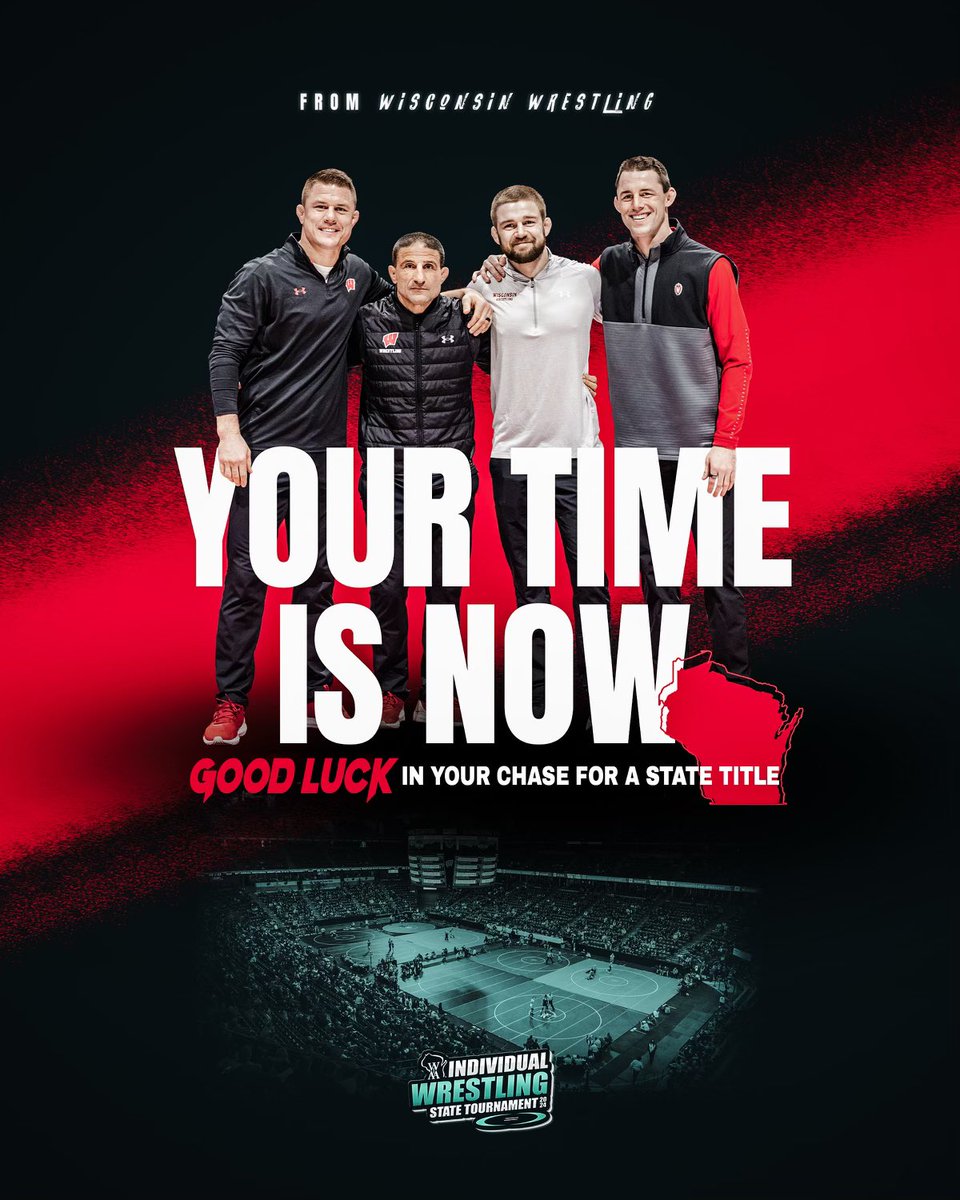 BadgerWrestling's tweet photo. Take What’s Yours! 💪

Congrats to all of the athletes in Wisconsin competing in the 2024 Individual State Wrestling Tournament. We’ll be there cheering for you and wish you good luck in your chase for a state title. Leave it all on the mat! https://t.co/geSSoljRAJ