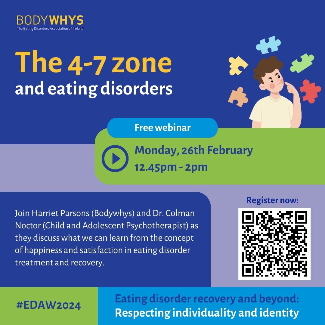 'The 4-7 zone and eating disorders' with Dr. Colman Noctor. ▶ Monday 26th February 12.45pm - 2pm Register here: us06web.zoom.us/webinar/regist…