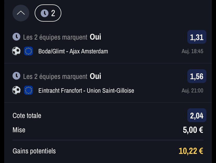 Lpdd_pronos's tweet photo. ⚽️Football -Ligue Europa / Conference 💫

Fribourg - Lens 
- - - - - 
Qualification de Lens (2,00) 

Benfica - Toulouse 
- - - - -
Toulouse ou nul (1,84) 

Combiné BTTS
- - - - - 
Bødo/Ajax + Francfort/USG (2,04) 

On espère une bonne soirée!

#Winamax #TeamParieur #EuropaLeague https://t.co/eLofE6KyUD