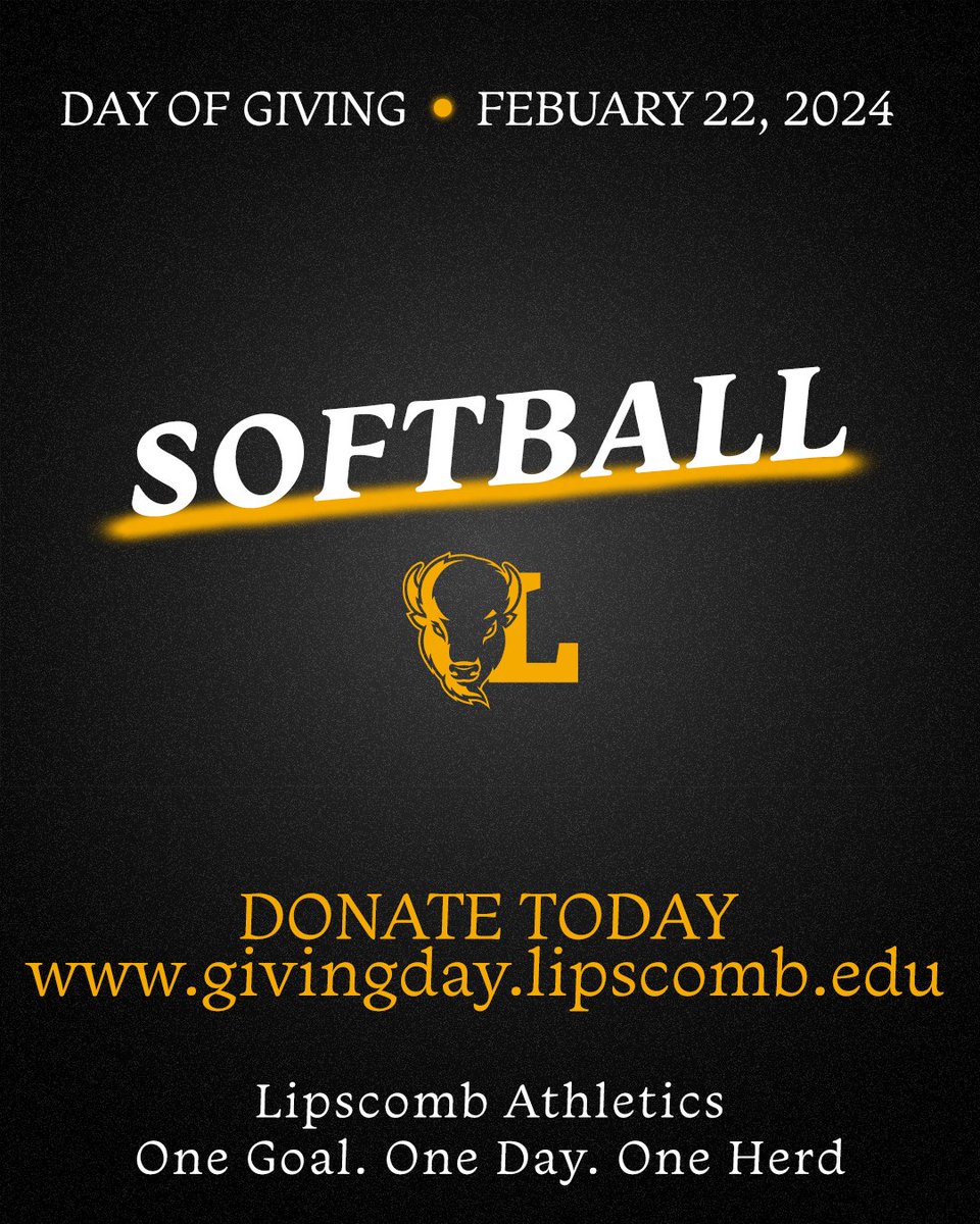 Today is Lipscomb's sixth annual 𝐃𝐀𝐘 𝐎𝐅 𝐆𝐈𝐕𝐈𝐍𝐆 ‼️

If you want to support our squad, click the link to donate today and help us reach our department-wide goal of 1,333 total donors 👏👏👏

Donate here🔗➡️ bit.ly/3URJ6GS

#IntoTheStorm ⛈️ | #HornsUp 🤘