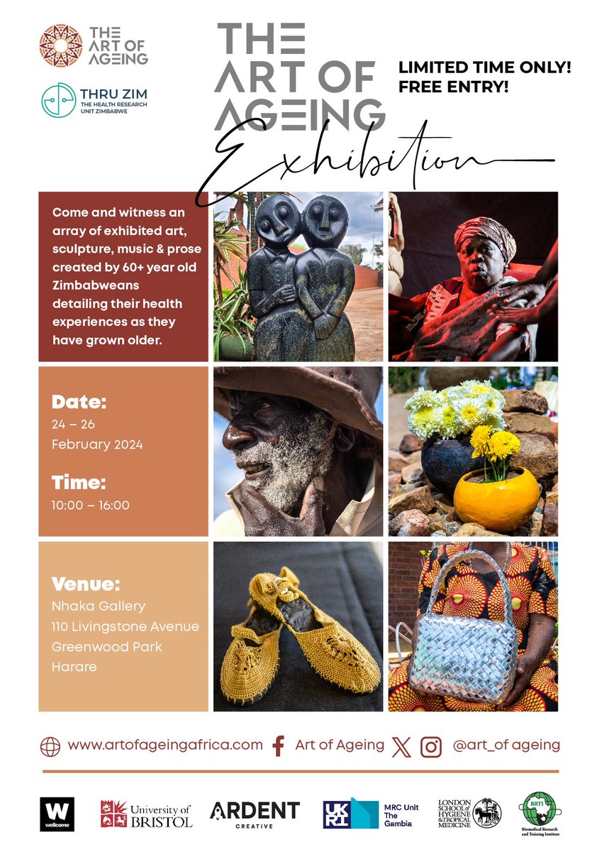 Are you in Harare next week? Come and see the celebration of Art of Ageing - a free exhibition. Prize winning entries to the national art competition on display! @art_ofageing @ThruZim @WHO_Zimbabwe @helpagezim