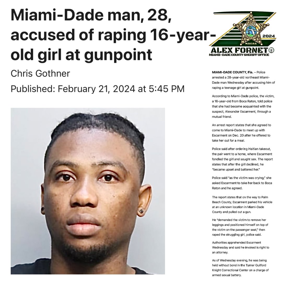 local10.com/news/local/202… #RAPEMIAMI #16YO #GIRLSMIAMI #PREDATORSMIAMI #WEWILLFINDYOU #ALEXANDERESCARMENT #ARRESTSMIAMI #BADGUYSMIAMI #MIAMIMOSTWANTED #WEWILLFINDTHEM #ONLINEDATINGMIAMI #ONLINESAFETY #ONLINELINESAFETYTIPS #VIOLENTCRIMEMIAMI #VIOLENCEMIAMI #CRIMEMIAMI #SHERIFF