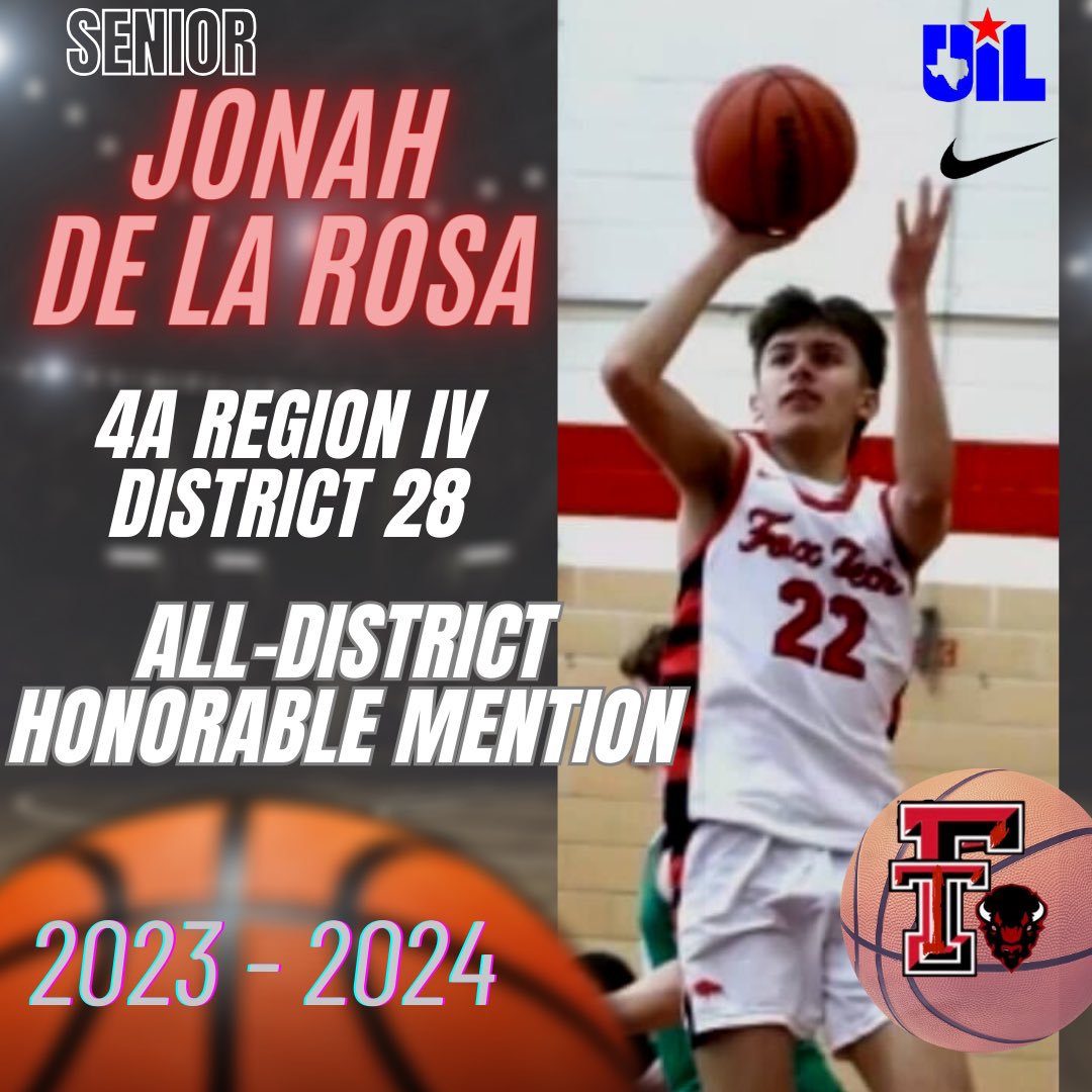 Congratulations to @FTBuffsMBKB Senior - Jonah De La Rosa for being named 28-4A All-District Honorable Mention ! @Fox_Tech_HS @SAISDAthletics @SAISD @S3AHoopsCoaches @Tabchoops @THSCAcoaches @DCTBasketball