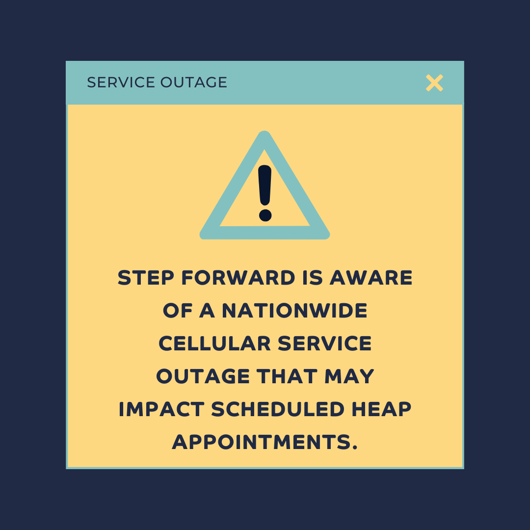 🚨Step forward is aware of a nationwide cellular service outage that may impact scheduled heap appointments. 

If you miss your scheduled phone call this morning, our team will reach out to you to reschedule as soon as possible.