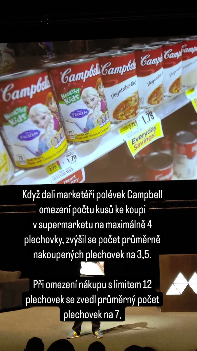 MjournalCZ's tweet photo. Jak zvýšit zájem lidí o zboží? Vzbuďte dojem velké poptávky a omezeného množství limitem na počet kusů, co si mohou lidé koupit. Richard Shotton na #mktfest https://t.co/Ud4YVRY2xF