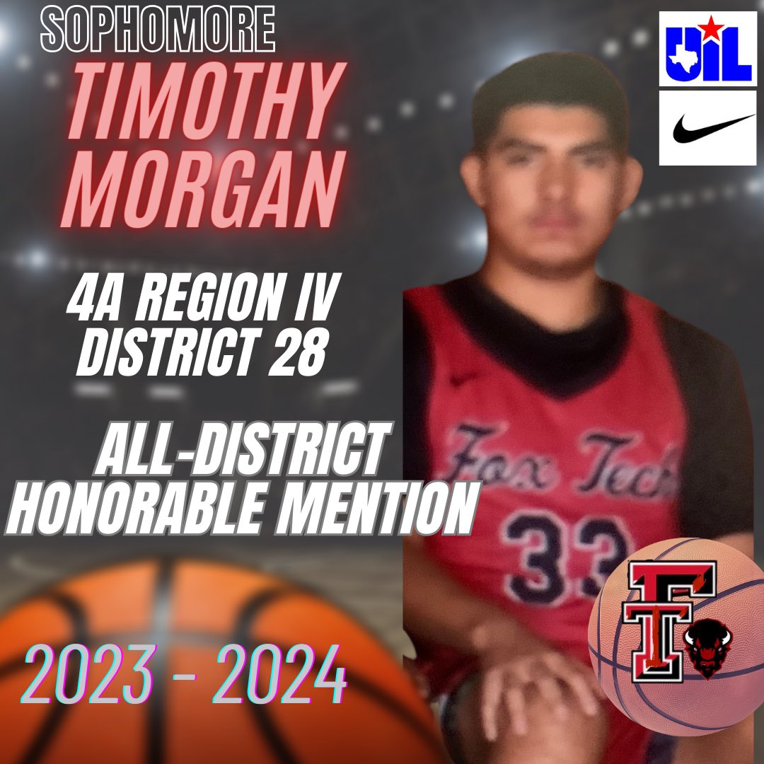 Congratulations to @FTBuffsMBKB Sophomore - Timothy Morgan for being named 28-4A All-District Honorable Mention ! @Fox_Tech_HS @SAISDAthletics @SAISD @S3AHoopsCoaches @Tabchoops @THSCAcoaches @DCTBasketball