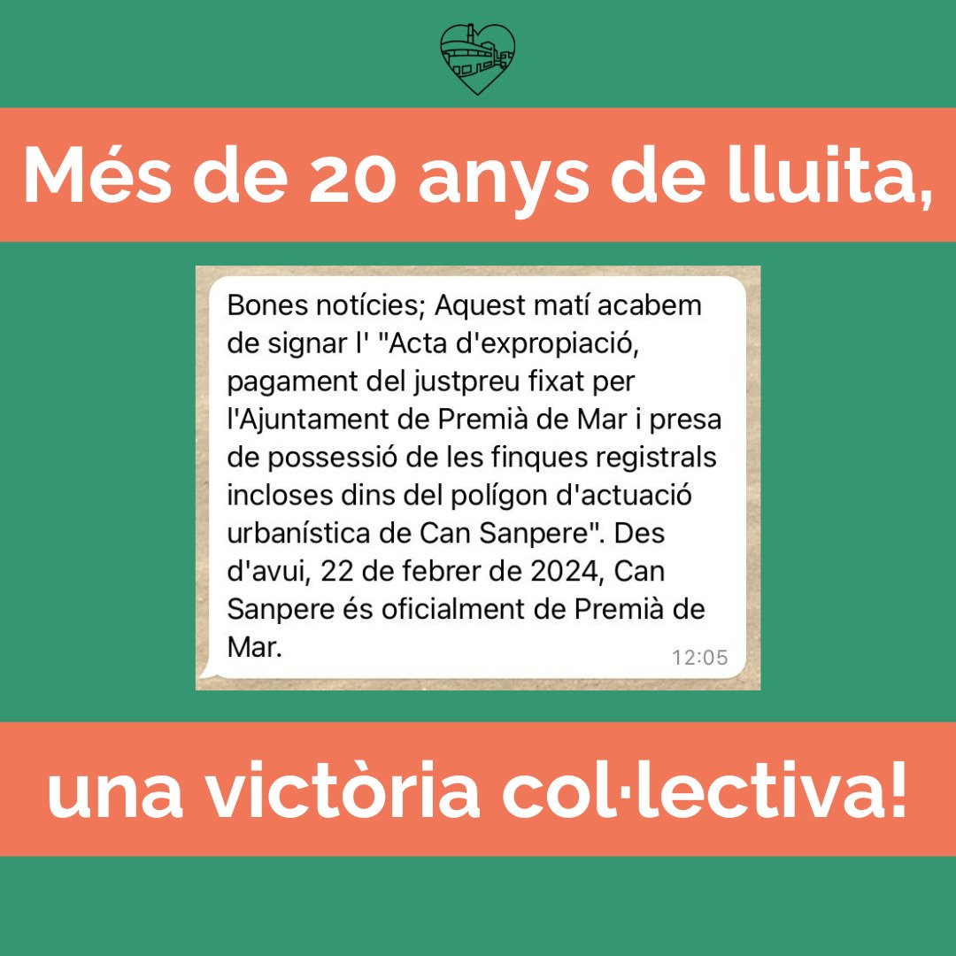 AVUI, EXPROPIACIÓ EFECTIVA! 💚💚💚
💥Victòria col.lectiva! 💥
Una expropiació que ha estat possible gràcies a més de 20 anys de lluita incansable, a cenetenars de persones i a 10 anys de resistència i ocupació! #LluitarCrearPoderPopular #ÉsDelPoble #JA