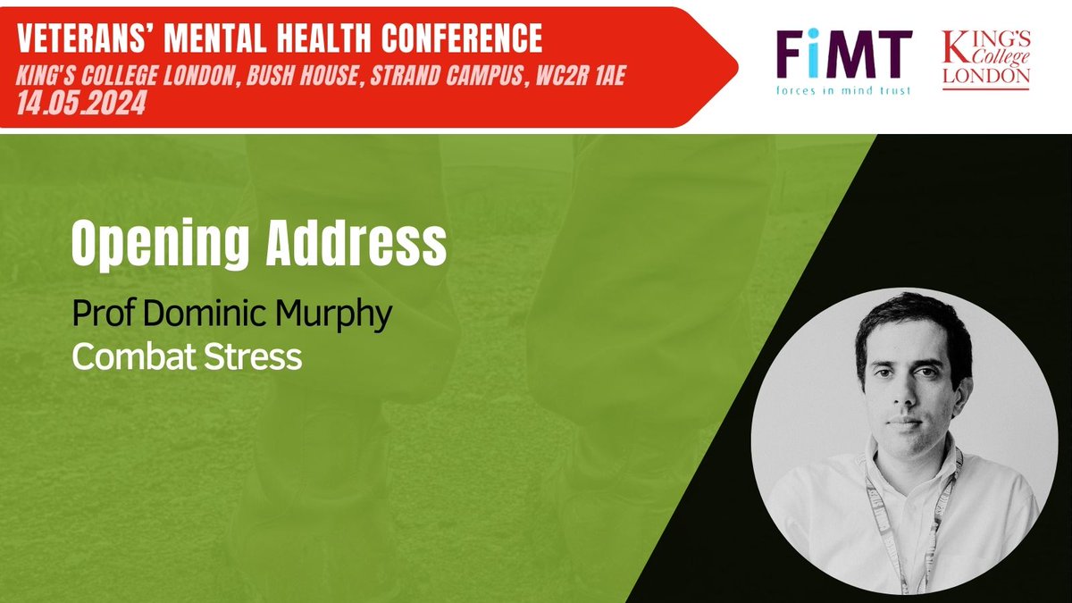 SPEAKER ANNOUNCEMENT! @CombatStress Prof Dominic Murphy will be giving the opening address at this year's Vets Mental Health Conference. For the full agenda and to buy tickets: kcmhr.org/vmhc-2024/