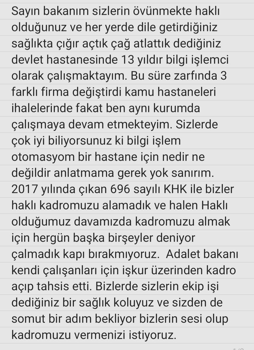 <a href="/drfahrettinkoca/">Dr. Fahrettin Koca</a> Sayın bakanım inşallah yazdığım bu metni okur  (resimli yazı )ve sesimize ses olursunuz ve haklı davamızda sizlerinde desteğini alarak güzel haberler alırız inşallah.