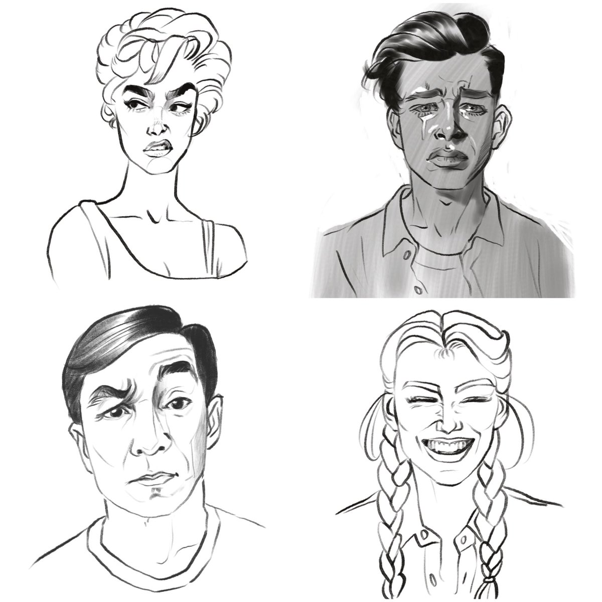 Practicing expressions! Chose reference photos that seemed hard 🙃