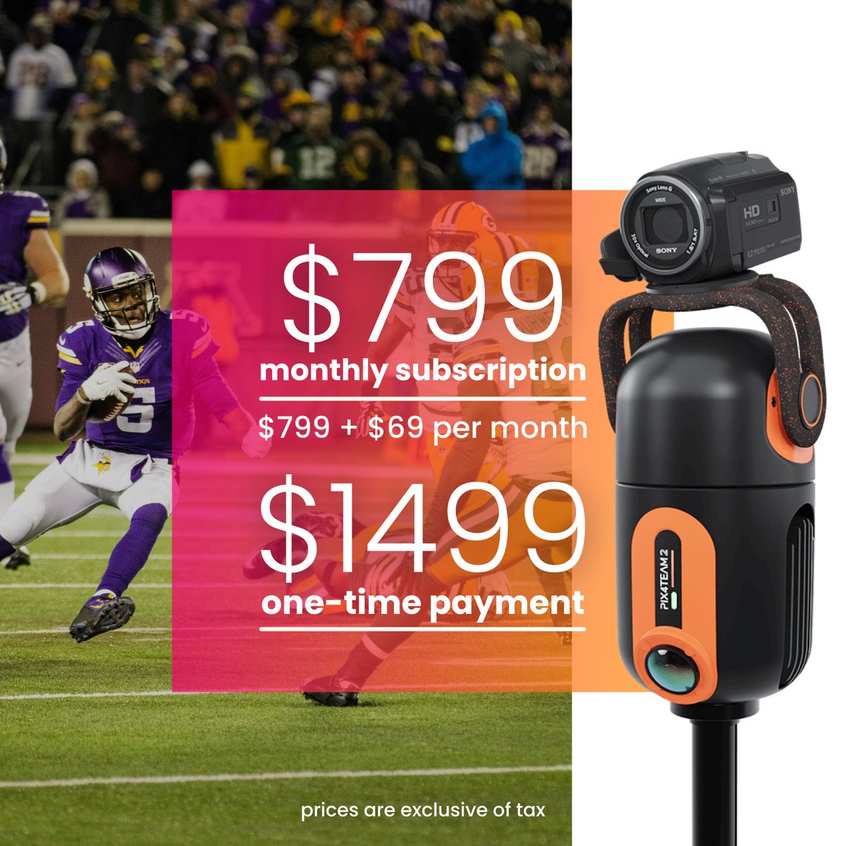 New pricing for the PIX4TEAM auto-follow camera! 
You now have two payment options: monthly installments to spend less upfront or a one-time payment to save overall 🙌
In both cases, it's much cheaper than all competitors, offering the best image quality in the market.