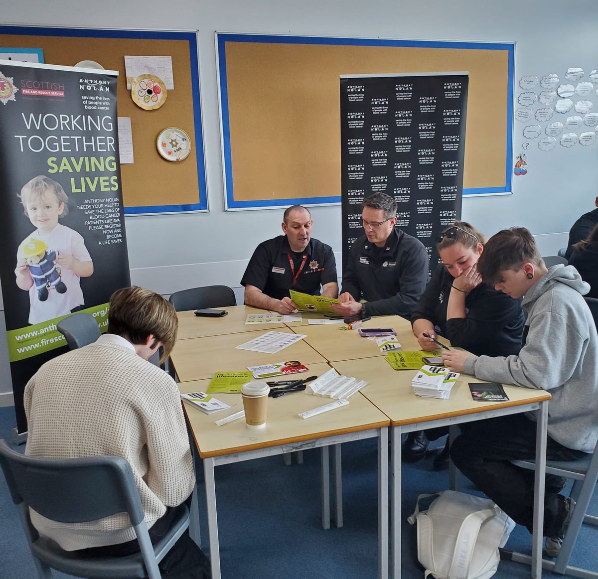 fire_livingston's tweet photo. Another great @anthonynolan event  registering more potential lifesavers. Big thanks to @deanschs and the S6 pupils for their participation, also to Mrs Brown for the refreshments! #sfrs #anthonynolan #lifesavers https://t.co/YUm7OgUtVm