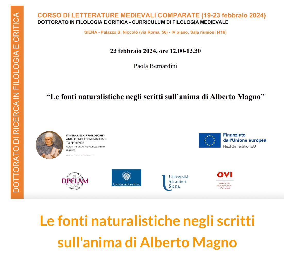 PhiBorUnit's tweet image. A lecture on Albert the Great’s naturalistic sources by Paola Bernardini (responsible of @unisiena local unit in our #PRIN project) will take place tomorrow in the framework of the PhD track in Philology and Textual Criticism. #itinerariesofphilosophy
