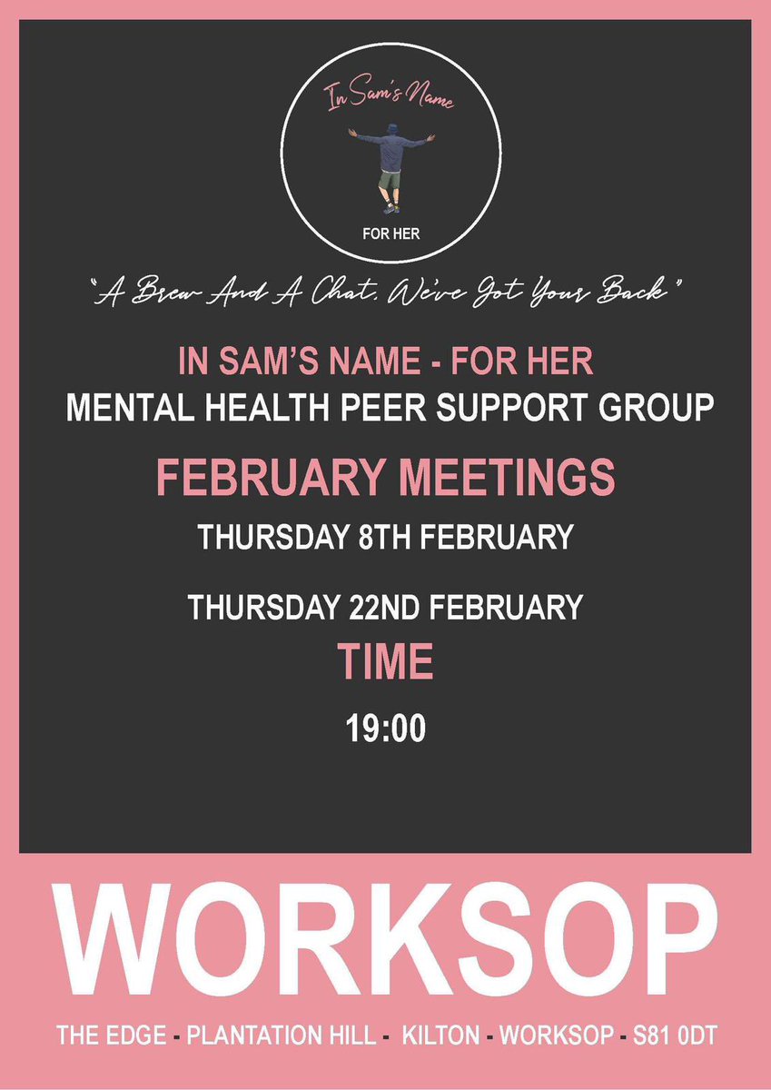 In Sam’s Name For Her Worksop group meets up for the final time this month this evening. If you’re interested in joining the group why not come along to tonight’s meet. #mentalhealth #alreytbod #communtiy #postivity #worksop #worksoptownfc #bassetlaw