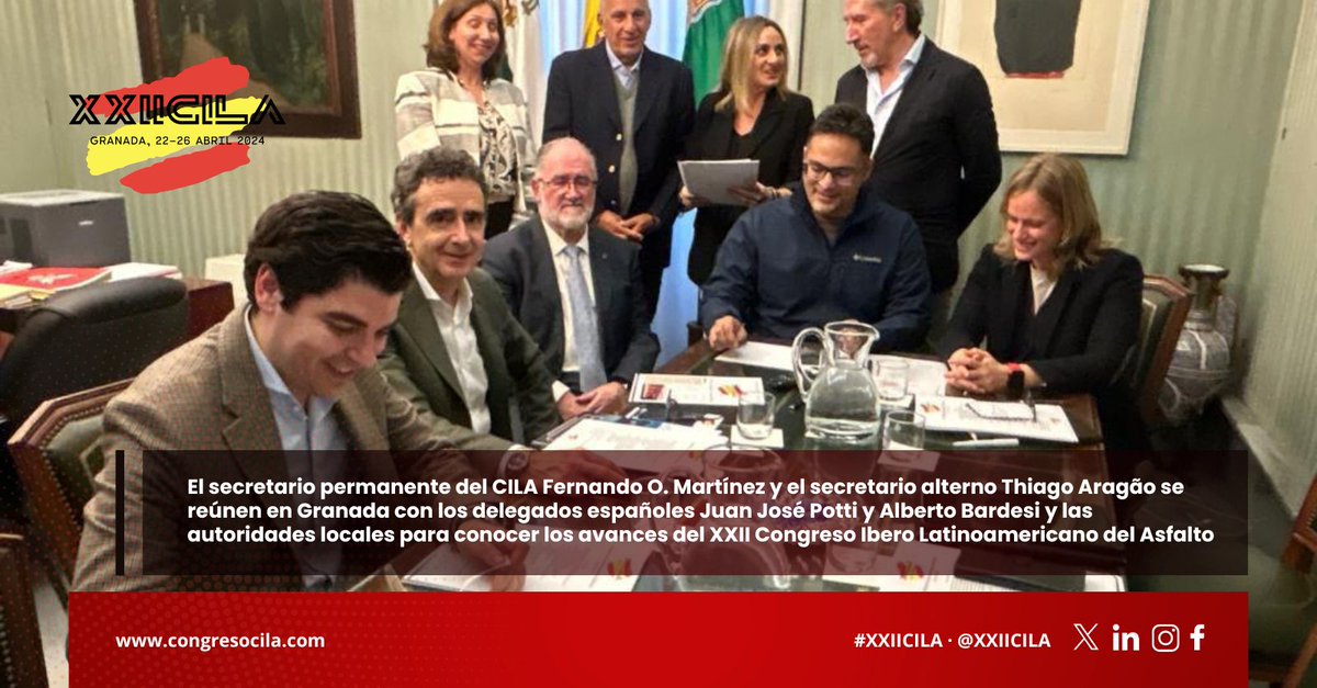 XXIICILA's tweet photo. Tras la visita de inspección de los secretarios del CILA y reuniones con las autoridades locales, ¡continúan avanzando a buen ritmo los preparativos del #XXIICILA!

El macrocongreso sobre #PavimentaciónAsfáltica se celebrará en Granada dentro de dos meses: https://t.co/ZasiYlCLTc https://t.co/XblIRLTAni