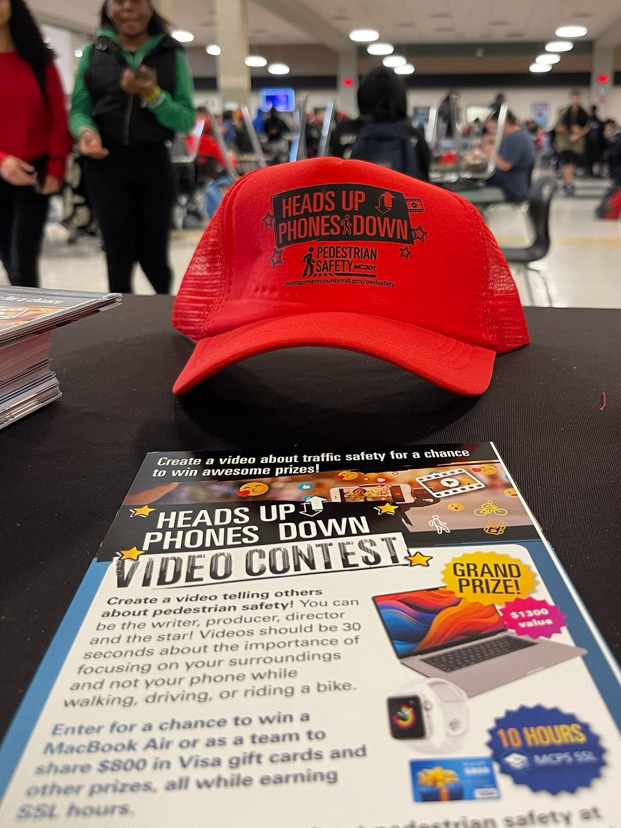 Today our #PedestrianSafety team will be reaching out the students at James H. Blake HS to let them know about the 'Heads Up⬆️Phones Down⬇️' Video📽️Contest.
💫Info🔗tinyurl.com/mvuc8nym
<a href="/Blake_Principal/">Ms. Snead</a> <a href="/BlakeCounselors/">Blake Counseling</a> <a href="/BlakeAthletics/">Blake Athletics</a> <a href="/VisionZeroMC/">Mont Co Vision Zero</a> <a href="/MCPSTV/">MCPS-TV</a> #students #contest