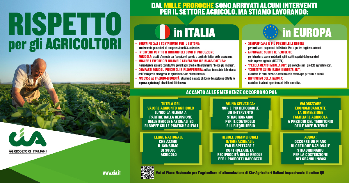 NON BASTA! Oltre il #Milleproroghe cosa serve al #settoreagricolo secondo #Cia 👨‍🌾‼️
Dagli #sgravifiscali agli strumenti di accesso al #credito, dalla semplificazione della #Pac alla risoluzione dei dossier più scottanti della transizione #green, ecco le nostre battaglie 🍃👇