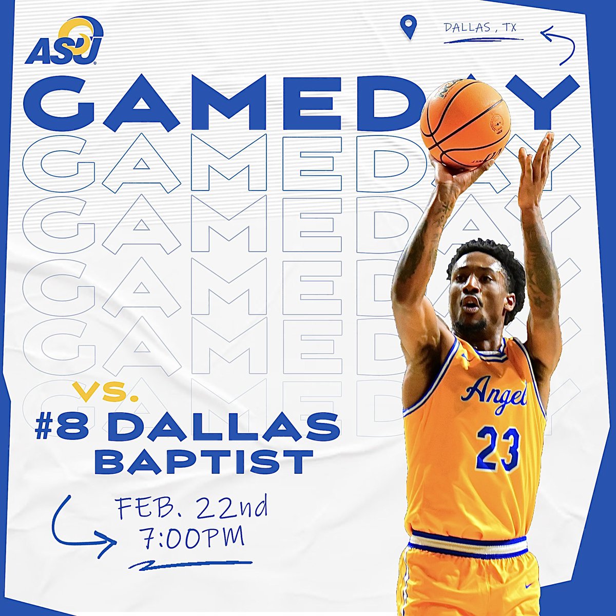 It’s 𝐆𝐀𝐌𝐄𝐃𝐀𝐘. Rams are on the road tonight against no. 8 Dallas Baptist at 7:00pm! #RamHoops | #RamFam