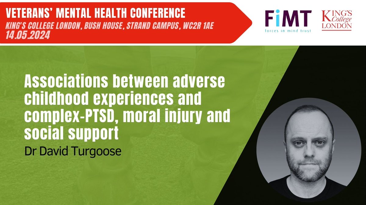 SPEAKER ANNOUNCEMENT! Dr David Turgoose talking on the Associations between adverse childhood experiences and complex-PTSD, moral injury and social support For the full agenda and to buy tickets: kcmhr.org/vmhc-2024/