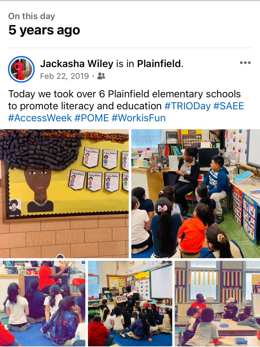 JackashaWiley's tweet photo. In honor of #AccessWeek & #TRIODay #TBT #TRIOWorks #PromotingLiteracy
@ru_ububms, @sssrutgers & @runbmcnair scholars donated books and read Grandpa Stops The War: Paul Robeson Story by Susan Robeson to K-3 graders #BroadeningImpact https://t.co/ugYkToS1Hl