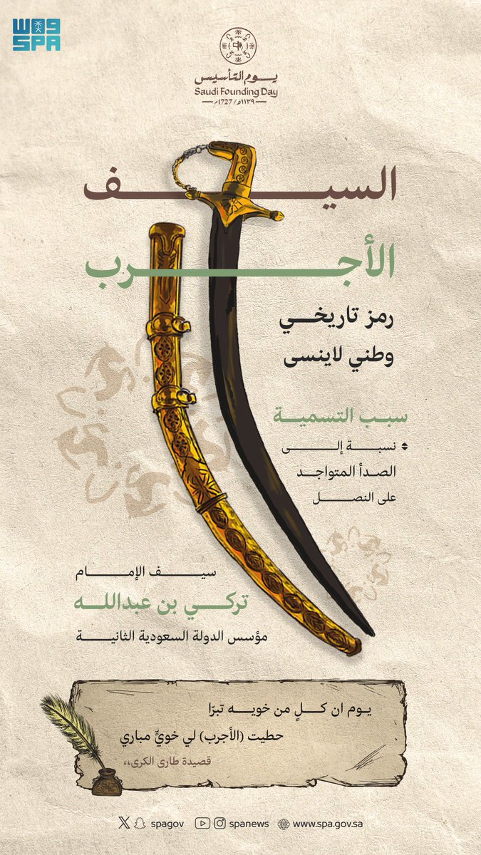tariqalhomayed's tweet photo. من قصيدة الامام تركي بن عبدالله مؤسس الدولة #السعودية الثانية، راعي السيف الاجرب.. "طار الكرى":

إكفخ بجنحان السعـــد لا تـــدرا 
فالعمر ما ياقـــــاه كثـــر المداري 

ما في يد المخــــــلوق نفــعٍ وضرا 
وما قدرّ الباري على العبد جاري 

واســـــم وسلّـم لي على من تورا 
واذكر لهم حــالي وما كان جاري

إن ســـــايلوا عني فحــالي تسرا 
قبقب شـــراع العز لو كنت داري

يـــــوم ان كـــلٍّ مــن خوّية تبرا 
حطّيت"الأجرب"لي خويٍ مباري

نعـــــم الرفيـــق الى سطا ثم جرا 
يــــودع منــــاعير النشامى حباري

رمـــــيت عني برقــــع الذل بَرا 
ولا خير في من لا يدوس الــمحاري

يبقى الفخـــــر وانـا بقبري معرا 
وافعال "تركي" مثل شمس النهاري

أحصنت نجدٍ عقــب ما هي تطرا 
مصيونةٍ عن حرّ لفـــــح الـــمذاري 

ونزلتهـــــا غصب بخـيـــر وشرا 
وجمعــــت شمـــلٍ بالقرايا وقاري 

والشرع فيها قد مشى واستمــــرا 
ويقرا بنا درس الضــحى كل قاري 

زال الهـــــــوى والغيّ عنها وفَرا 
ويقضي بهــــا القاضي بليّا مصاري 

وان سلت عمــــّن قال لي لا تزرا 
نــــجدٍ غــــدت بابٍ بليّا اسواري..
