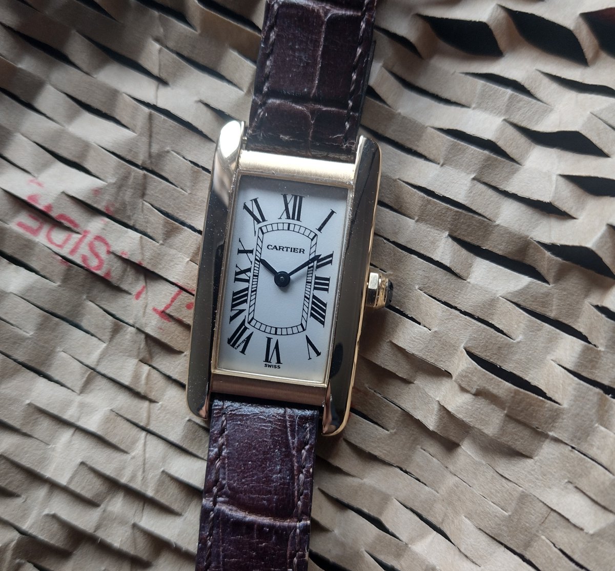 Cartier Tank Americaine ladies 18ct gold, just in from service by Cartier. #cartier #cartiertank #cartiertankamericaine #watch #ladiesgoldwatch #ladieswatch #cartierwatch #goldwatch #dorchester #dorset
