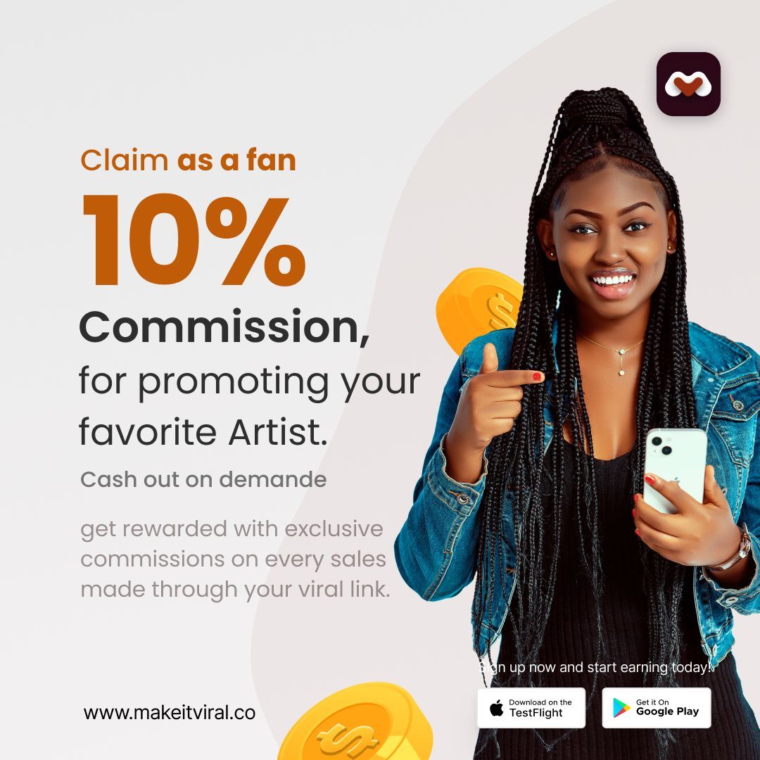As a fan, you too should be paid for supporting your favorite artist because you’re a big part of the artist's success. Claim your earnings on every sale proceeded through your viral referral link.

#Makeitviral #RoyaltyRevolution✊🏽