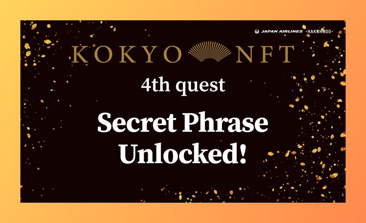The 4th quest for Origami campaign is now open 🎉 Start your origami adventure: origami.kokyo-nft.jp Looking for the secret phrase? Find it in our Discord Channel to complete the quest 👀 🔑 Discord: discord.com/invite/r384JaV…