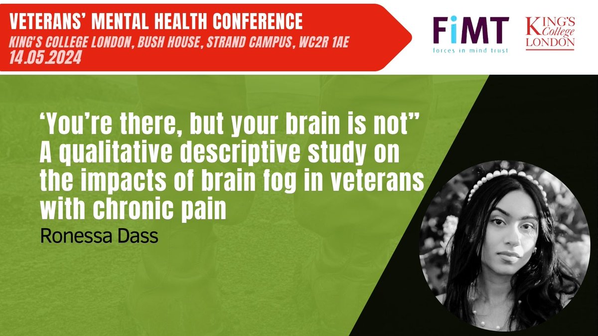 SPEAKER ANNOUNCEMENT! 'You’re there, but your brain is not” A qualitative descriptive study on the impacts of brain fog in veterans with chronic pain with Ronessa Dass For the full agenda and to buy tickets: kcmhr.org/vmhc-2024/