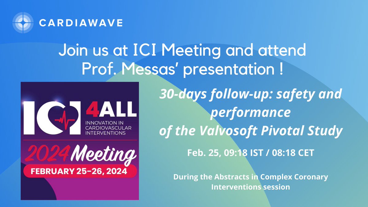 📊 Prof. Emmanuel Messas will present « 30-days follow-up: safety and performance of the Valvosoft® Pivotal Study », at #ICIMeeting on February 25, 09:18 Jerusalem Standard Time / 08 :18 AM CET. 🌍🔍 Don't miss out ! icimed.org
#HeartValveDisease  #NIUT